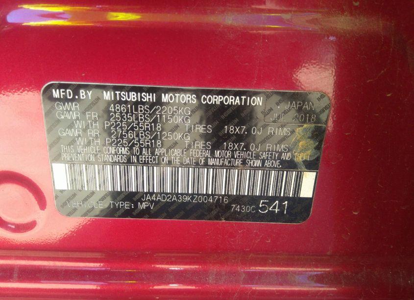 Photo 9 of 2019 Mitsubishi Outlander ES (VIN JA4AD2A39KZ004716)