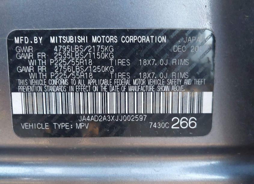 Photo 9 of 2018 Mitsubishi Outlander ES (VIN JA4AD2A3XJJ002597)