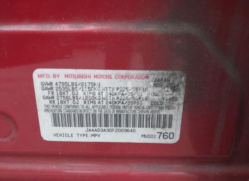 Photo 9 of 2015 Mitsubishi Outlander SE (VIN JA4AD3A30FZ009640)