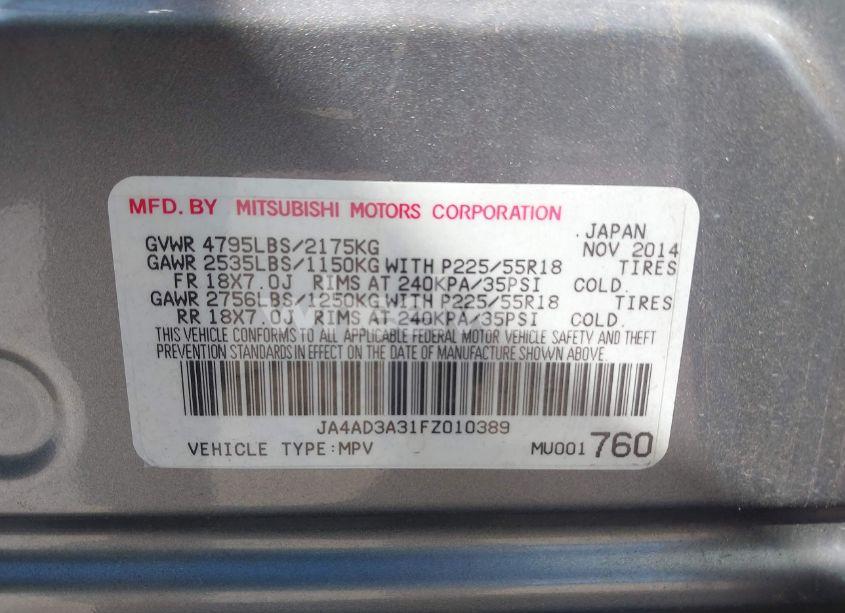 Photo 9 of 2015 Mitsubishi Outlander SE (VIN JA4AD3A31FZ010389)