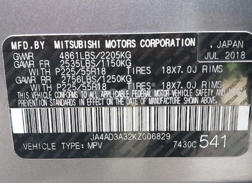 Photo 9 of 2019 Mitsubishi Outlander SEL (VIN JA4AD3A32KZ006829)