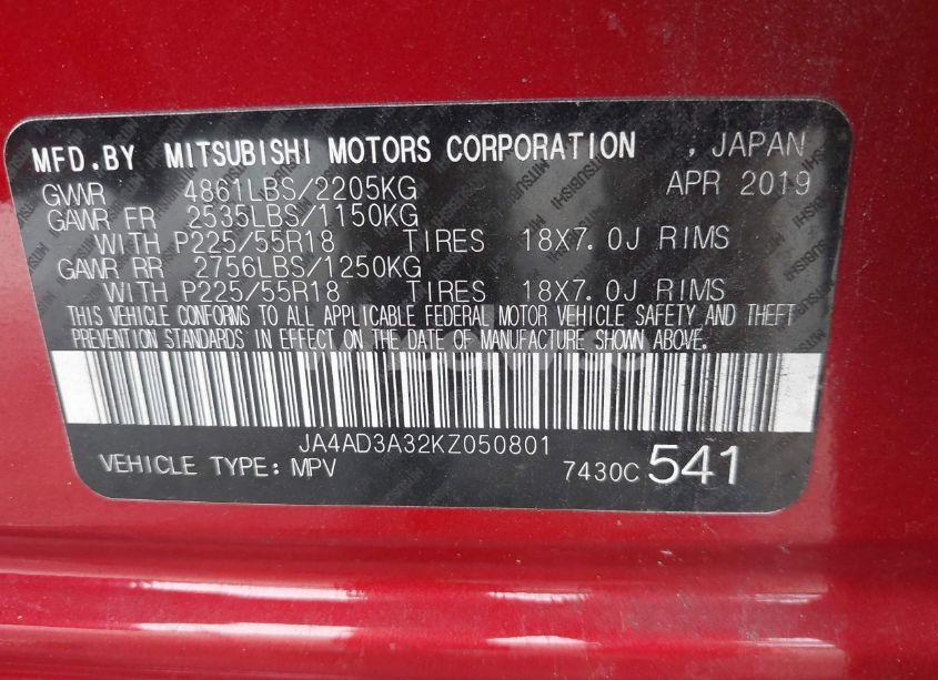 Photo 9 of 2019 Mitsubishi Outlander SEL (VIN JA4AD3A32KZ050801)