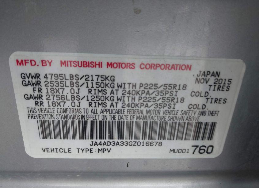 Photo 9 of 2016 Mitsubishi Outlander SEL (VIN JA4AD3A33GZ016678)