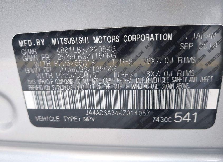 Photo 9 of 2019 Mitsubishi Outlander SE (VIN JA4AD3A34KZ014057)
