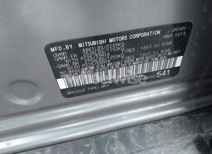 Photo 9 of 2019 Mitsubishi Outlander SE (VIN JA4AD3A34KZ043445)
