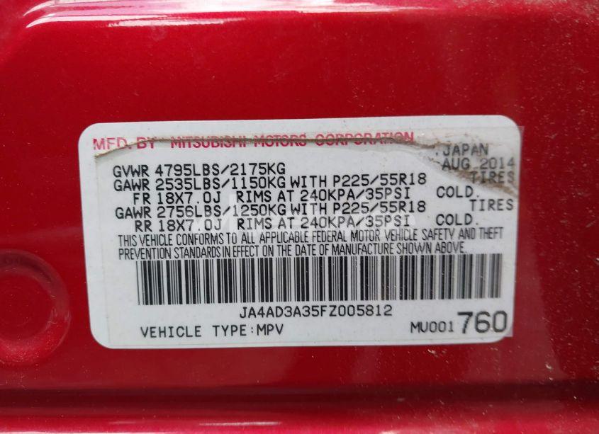 Photo 9 of 2015 Mitsubishi Outlander SE (VIN JA4AD3A35FZ005812)