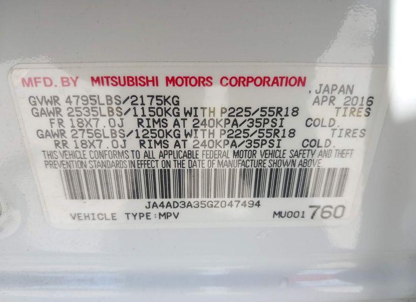 Photo 9 of 2016 Mitsubishi Outlander SEL (VIN JA4AD3A35GZ047494)