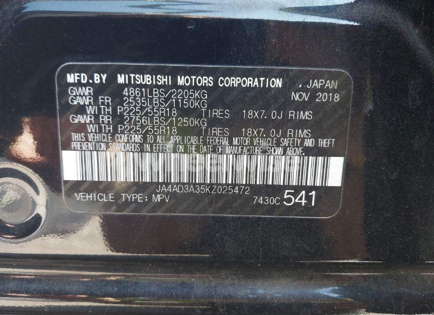 Photo 9 of 2019 Mitsubishi Outlander LE (VIN JA4AD3A35KZ025472)