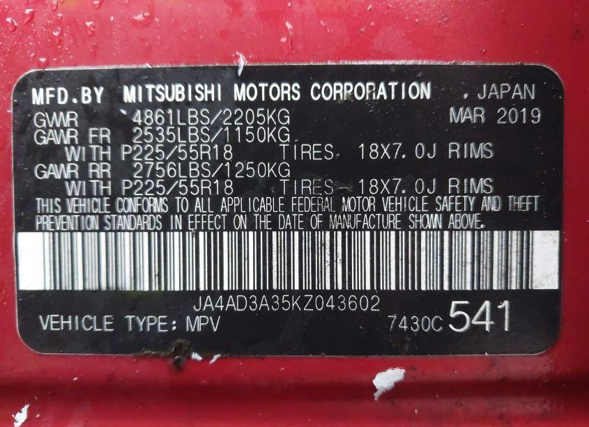 Photo 9 of 2019 Mitsubishi Outlander SE (VIN JA4AD3A35KZ043602)