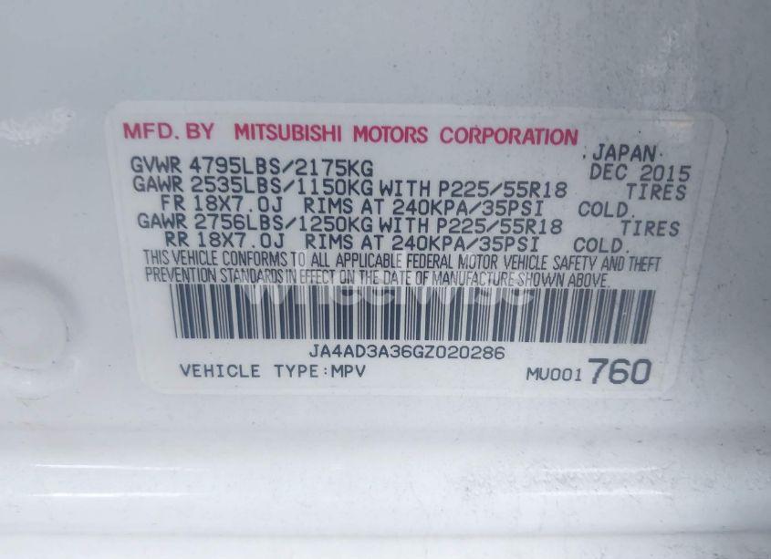 Photo 9 of 2016 Mitsubishi Outlander SE (VIN JA4AD3A36GZ020286)