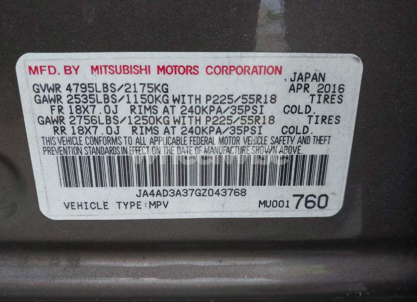 Photo 9 of 2016 Mitsubishi Outlander SE (VIN JA4AD3A37GZ043768)