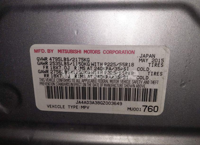 Photo 9 of 2016 Mitsubishi Outlander SE (VIN JA4AD3A38GZ003649)