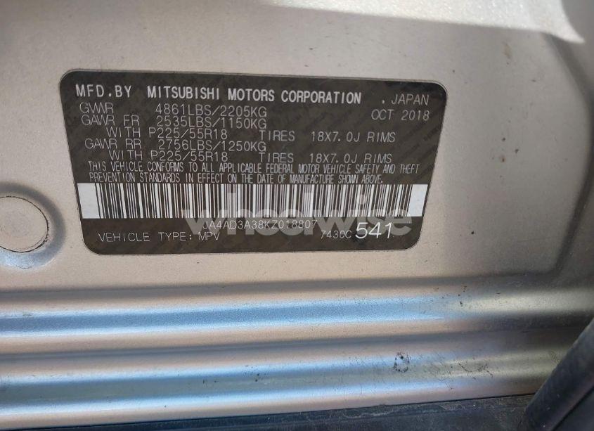 Photo 9 of 2019 Mitsubishi Outlander SEL (VIN JA4AD3A38KZ018807)