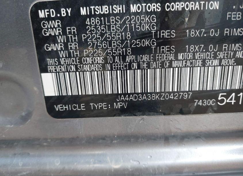 Photo 9 of 2019 Mitsubishi Outlander SE (VIN JA4AD3A38KZ042797)