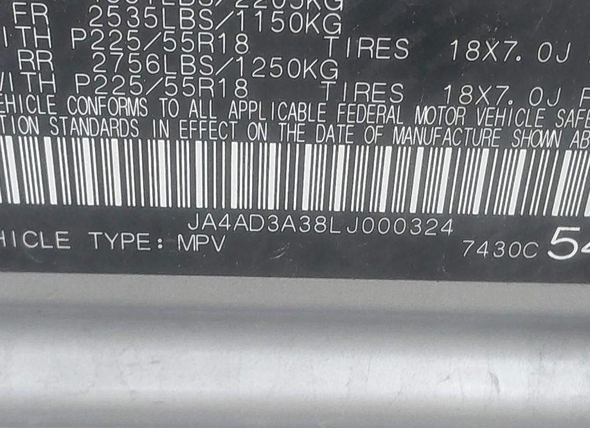 Photo 9 of 2020 Mitsubishi Outlander LE 2.4/SE 2.4/SEL 2.4/SP 2.4 (VIN JA4AD3A38LJ000324)