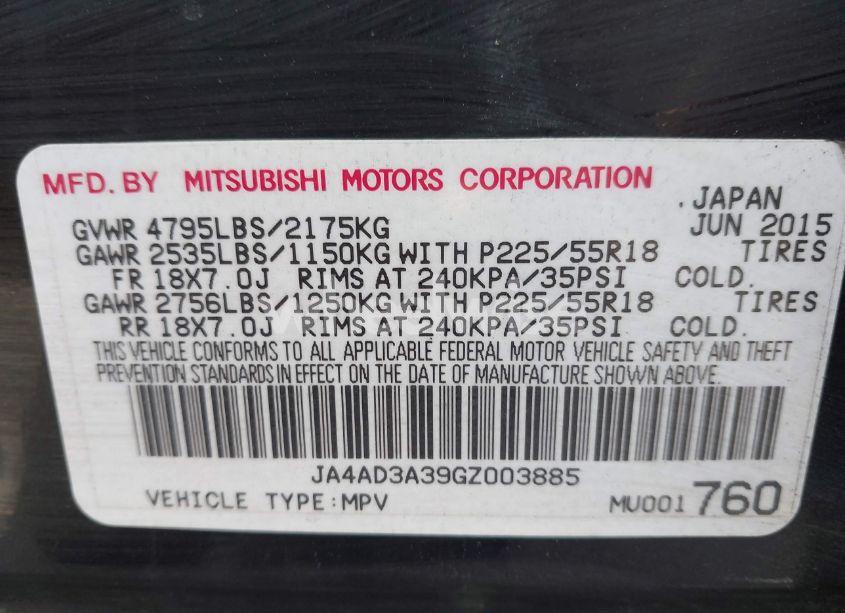 Photo 9 of 2016 Mitsubishi Outlander SEL (VIN JA4AD3A39GZ003885)