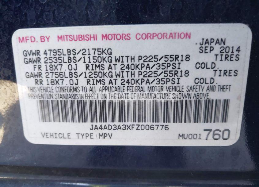 Photo 9 of 2015 Mitsubishi Outlander SE (VIN JA4AD3A3XFZ006776)