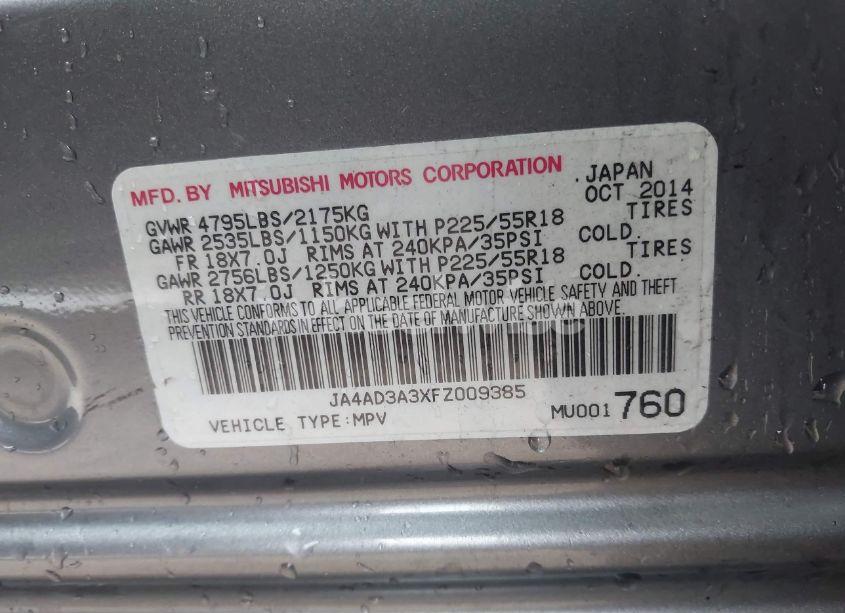 Photo 9 of 2015 Mitsubishi Outlander SE (VIN JA4AD3A3XFZ009385)