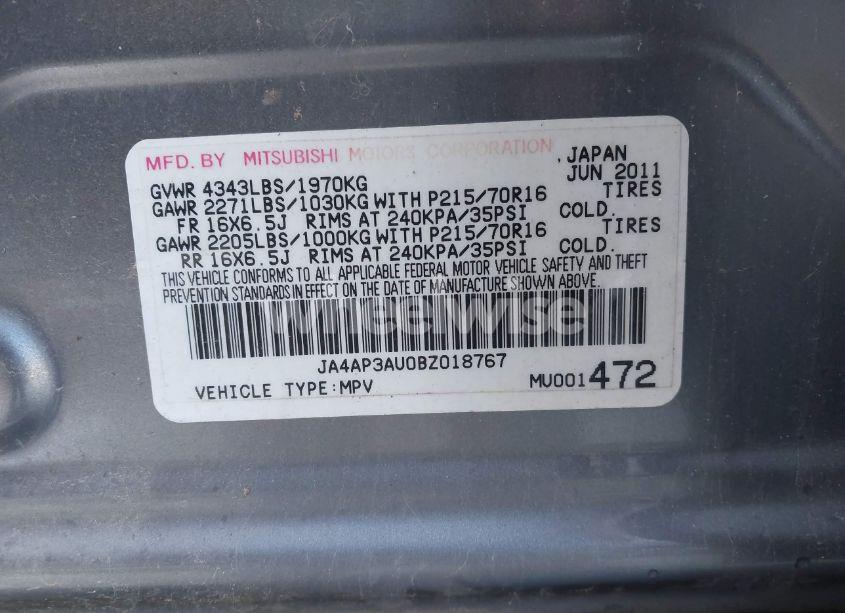 Photo 9 of 2011 Mitsubishi Outlander SPORT ES (VIN JA4AP3AU0BZ018767)