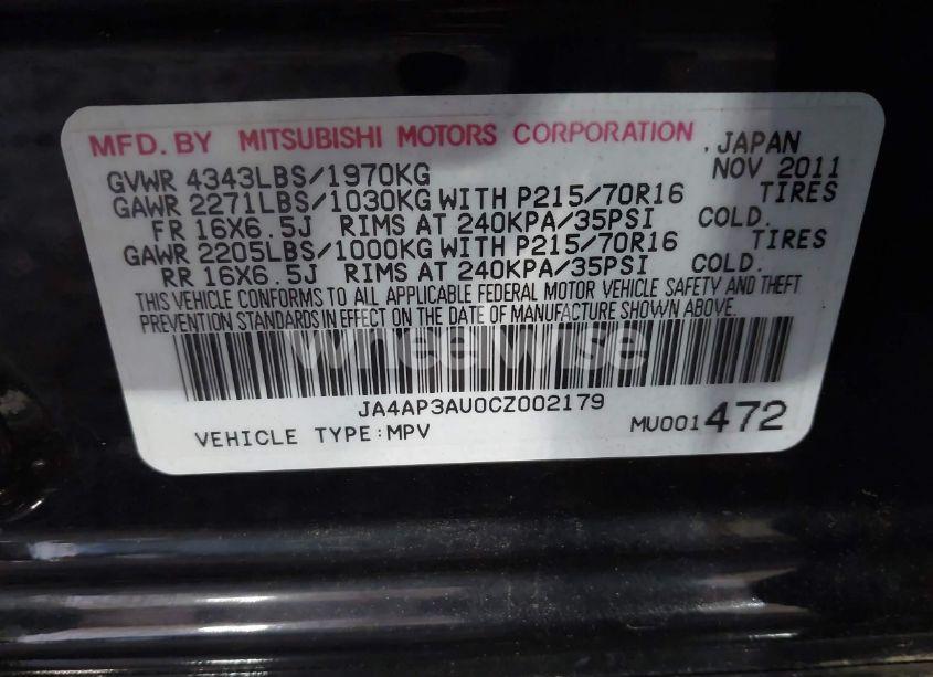 Photo 9 of 2012 Mitsubishi Outlander SPORT ES (VIN JA4AP3AU0CZ002179)