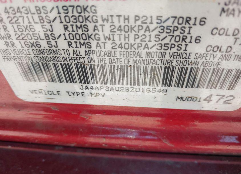 Photo 9 of 2011 Mitsubishi Outlander SPORT ES (VIN JA4AP3AU2BZ016549)