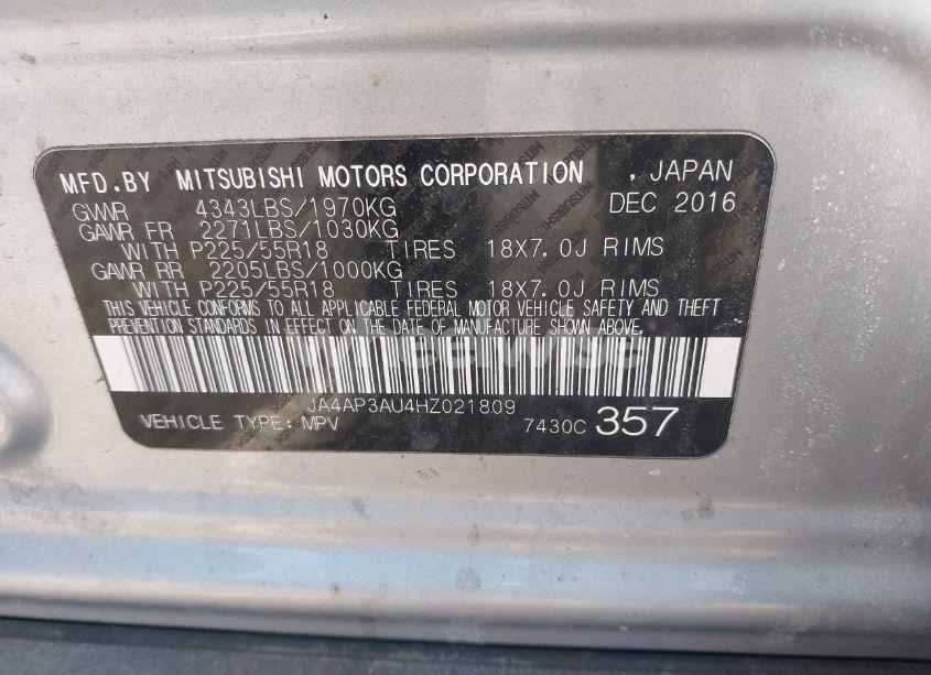 Photo 9 of 2017 Mitsubishi Outlander SPORT 2.0 ES/2.0 LE (VIN JA4AP3AU4HZ021809)