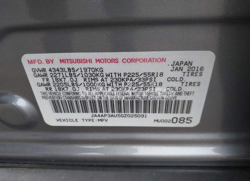 Photo 9 of 2016 Mitsubishi Outlander SPORT 2.0 ES (VIN JA4AP3AU5GZ025091)