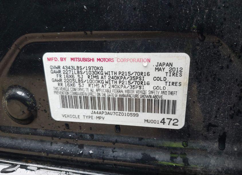 Photo 9 of 2012 Mitsubishi Outlander SPORT ES (VIN JA4AP3AU7CZ010599)