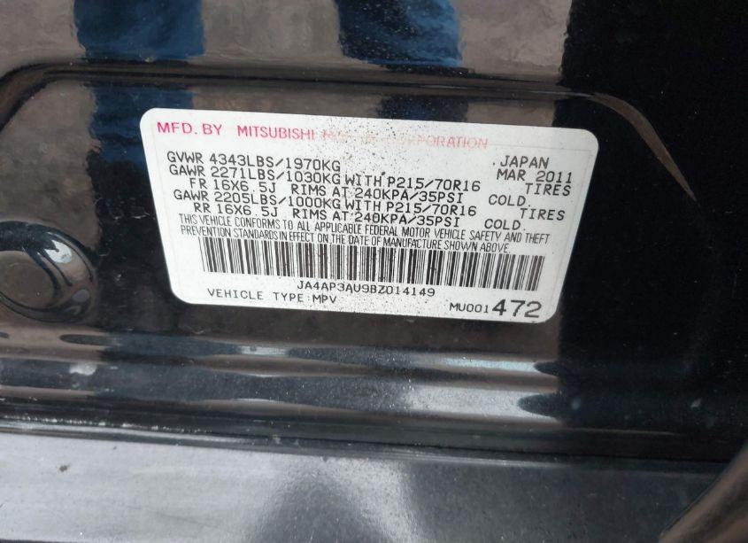 Photo 9 of 2011 Mitsubishi Outlander SPORT ES (VIN JA4AP3AU9BZ014149)