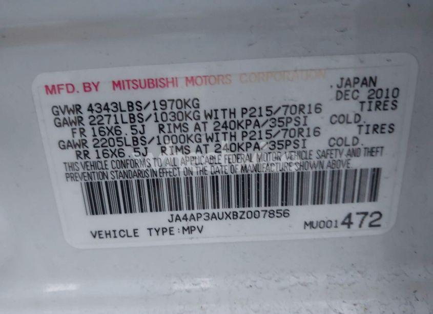 Photo 9 of 2011 Mitsubishi Outlander SPORT ES (VIN JA4AP3AUXBZ007856)