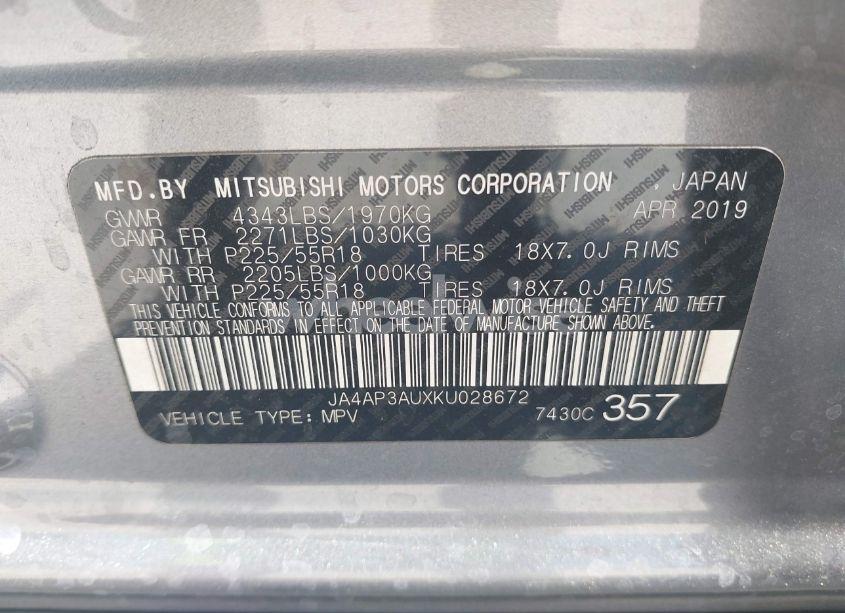 Photo 9 of 2019 Mitsubishi Outlander SPORT 2.0 ES/2.0 LE/2.0 SP (VIN JA4AP3AUXKU028672)