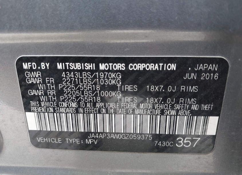 Photo 9 of 2016 Mitsubishi Outlander SPORT 2.4 ES (VIN JA4AP3AW0GZ059375)