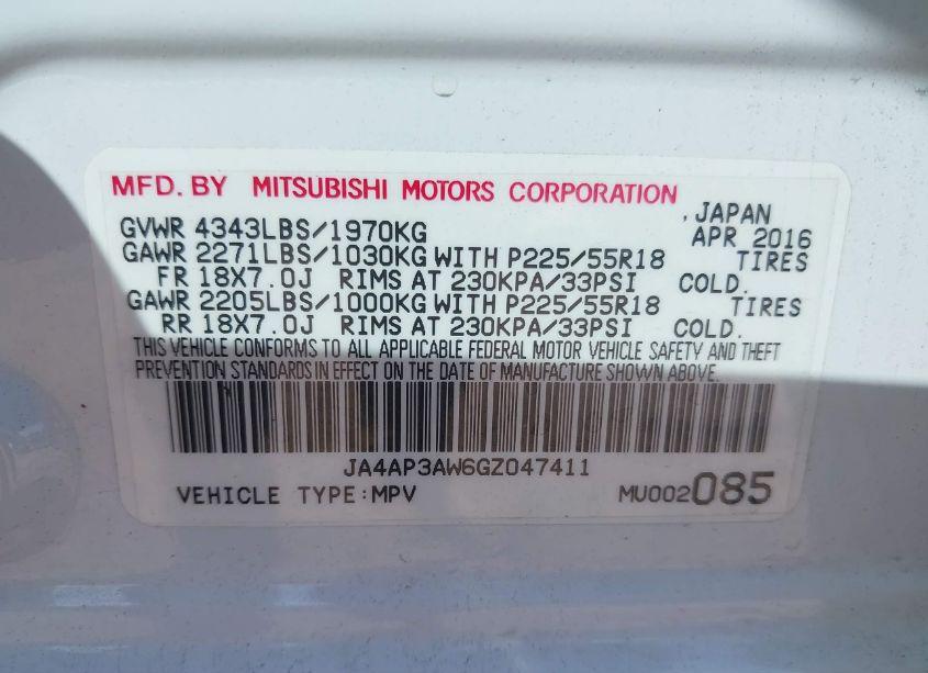 Photo 9 of 2016 Mitsubishi Outlander SPORT 2.4 SE (VIN JA4AP3AW6GZ047411)