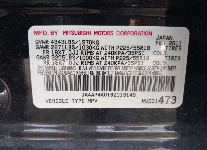 Photo 9 of 2011 Mitsubishi Outlander SPORT SE (VIN JA4AP4AU1BZ013146)