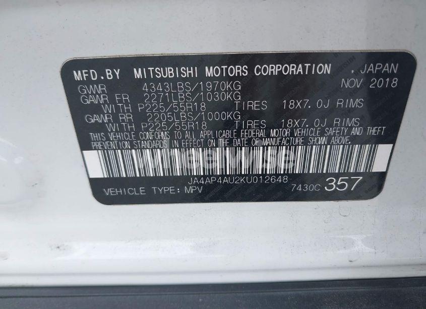 Photo 9 of 2019 Mitsubishi Outlander SPORT 2.0 SE (VIN JA4AP4AU2KU012648)