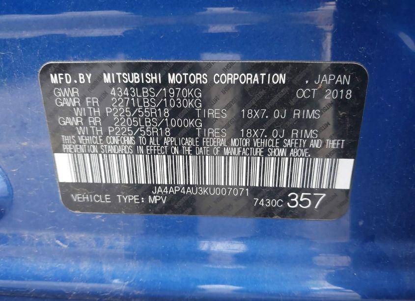 Photo 9 of 2019 Mitsubishi Outlander SPORT 2.0 SE (VIN JA4AP4AU3KU007071)