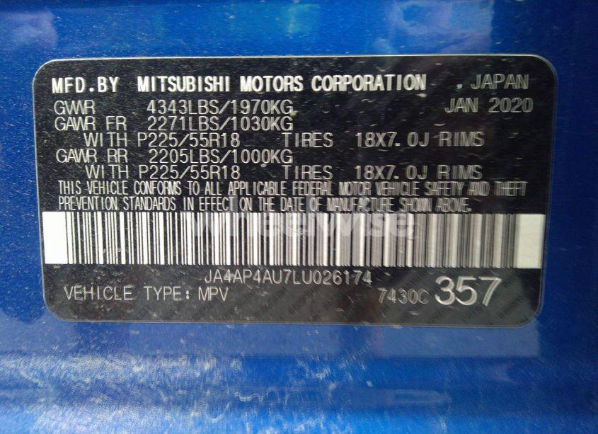 Photo 9 of 2020 Mitsubishi Outlander SPORT 2.0 SE (VIN JA4AP4AU7LU026174)