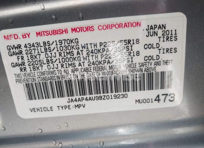 Photo 9 of 2011 Mitsubishi Outlander SPORT SE (VIN JA4AP4AU9BZ019230)