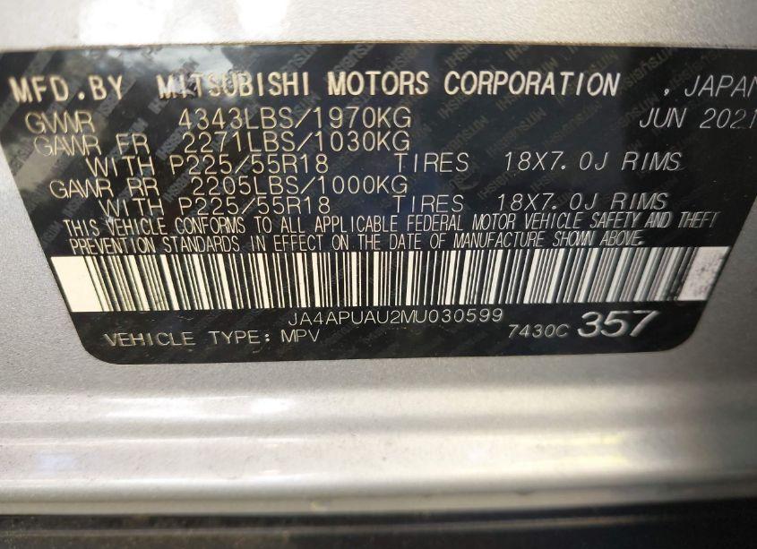 Photo 9 of 2021 Mitsubishi Outlander SPORT 2.0 BE 2WD/2.0 ES 2WD/2.0 LE 2WD/2.0 S 2WD (VIN JA4APUAU2MU030599)