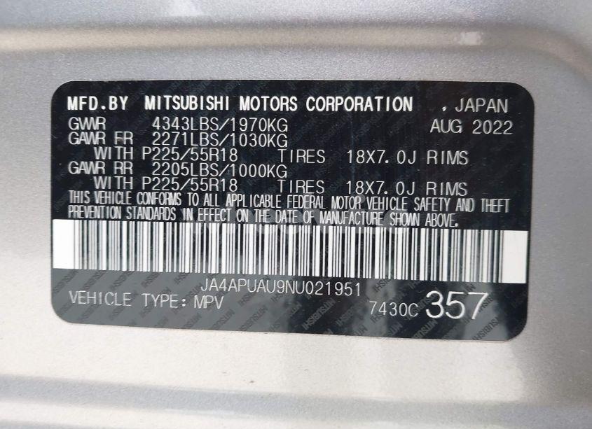 Photo 9 of 2022 Mitsubishi Outlander SPORT 2.0 BE 2WD/2.0 ES 2WD/2.0 LE 2WD/2.0 S 2WD (VIN JA4APUAU9NU021951)