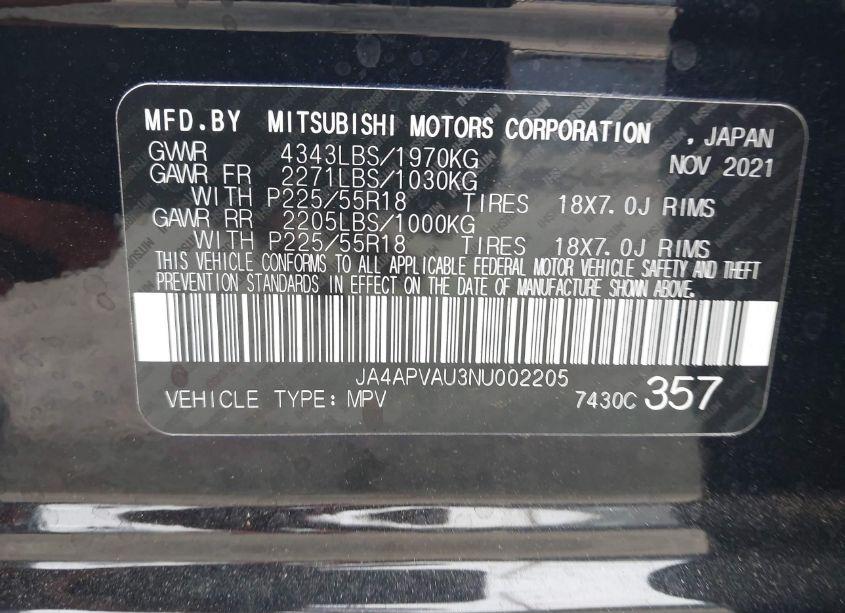 Photo 9 of 2022 Mitsubishi Outlander SPORT (VIN JA4APVAU3NU002205)