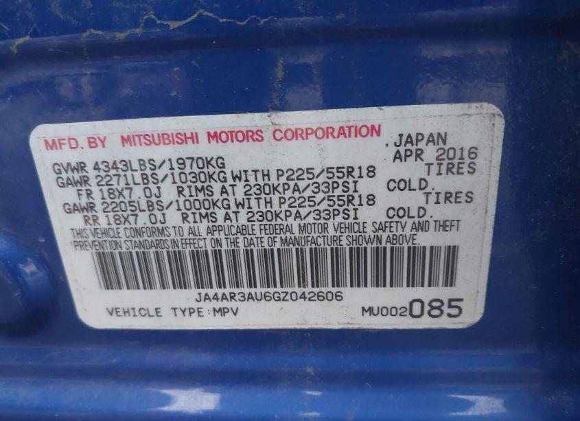 Photo 9 of 2016 Mitsubishi Outlander SPORT 2.0 ES (VIN JA4AR3AU6GZ042606)