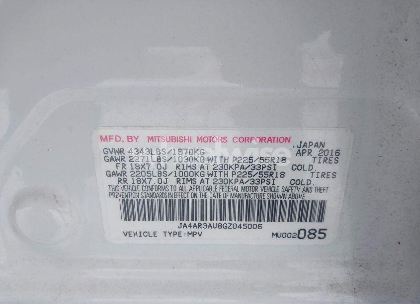 Photo 9 of 2016 Mitsubishi Outlander SPORT 2.0 ES (VIN JA4AR3AU8GZ045006)