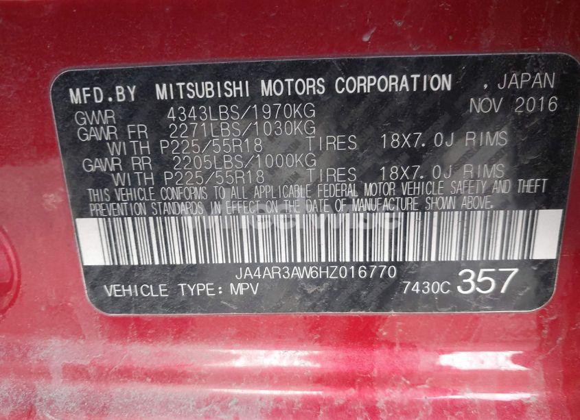 Photo 9 of 2017 Mitsubishi Outlander SPORT 2.4 SE (VIN JA4AR3AW6HZ016770)