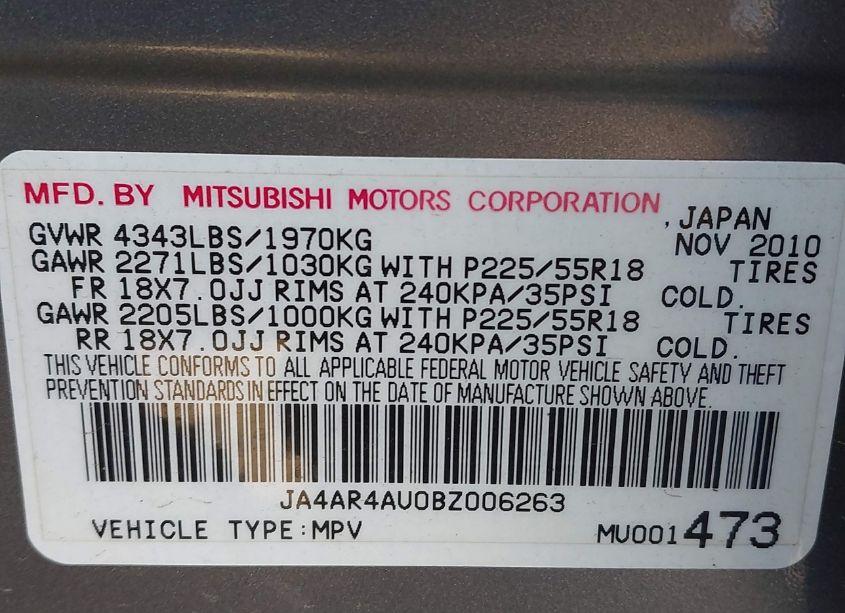 Photo 9 of 2011 Mitsubishi Outlander SPORT SE (VIN JA4AR4AU0BZ006263)