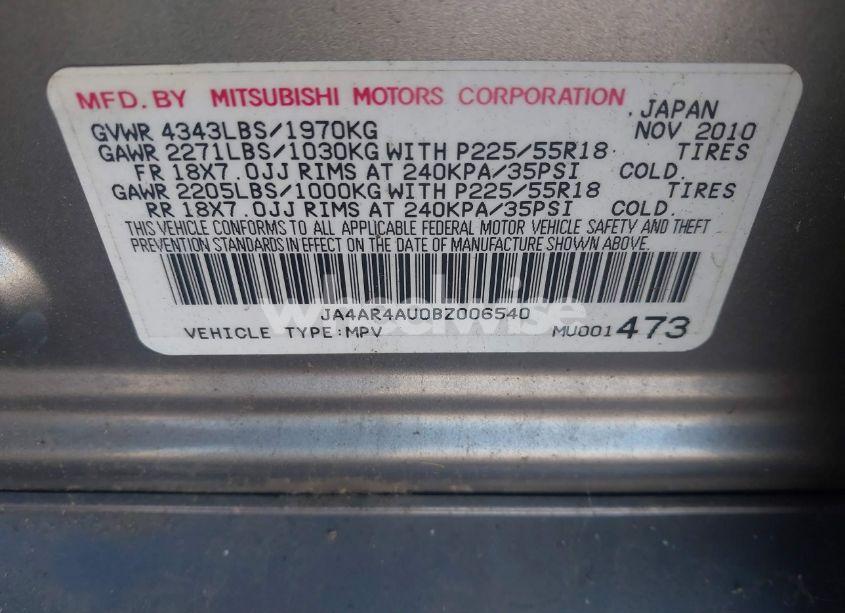 Photo 9 of 2011 Mitsubishi Outlander SPORT SE (VIN JA4AR4AU0BZ006540)