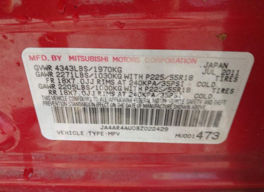 Photo 9 of 2011 Mitsubishi Outlander SPORT SE (VIN JA4AR4AU0BZ022429)