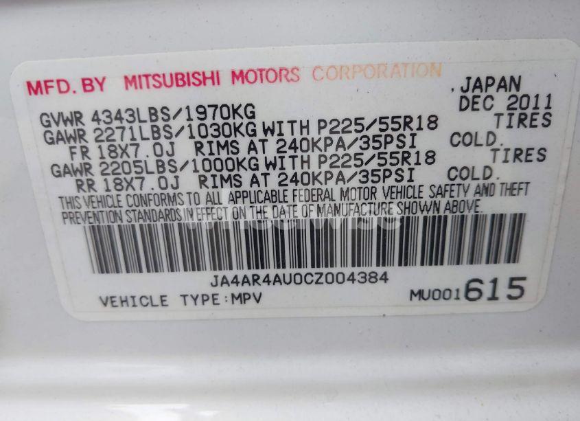 Photo 9 of 2012 Mitsubishi Outlander SPORT SE (VIN JA4AR4AU0CZ004384)