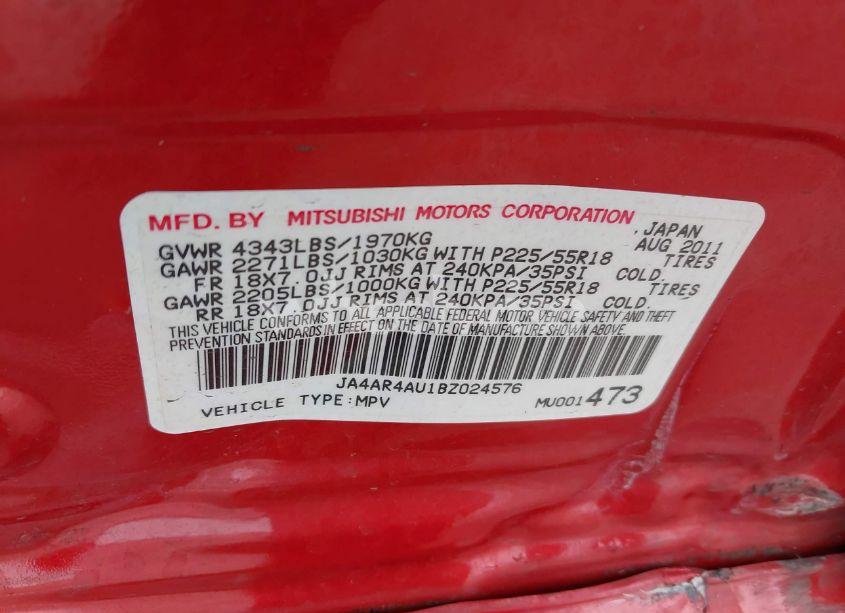 Photo 9 of 2011 Mitsubishi Outlander SPORT SE (VIN JA4AR4AU1BZ024576)