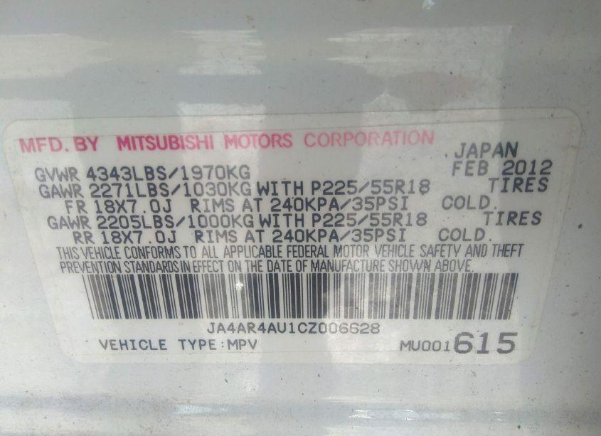 Photo 9 of 2012 Mitsubishi Outlander SPORT SE (VIN JA4AR4AU1CZ006628)